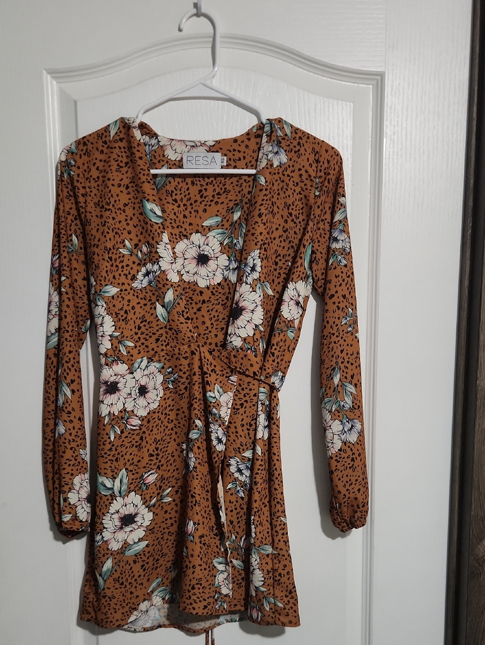 RESA Rust Floral Long-Sleeve Wrap Dress
